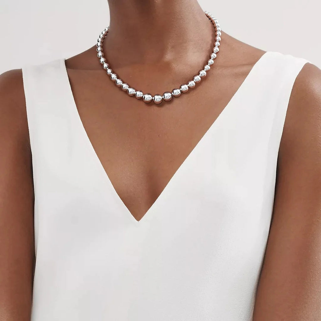 TIFFANY & CO. STERLING SILVER HARDWARE GRADUATED BALL NECKLACE