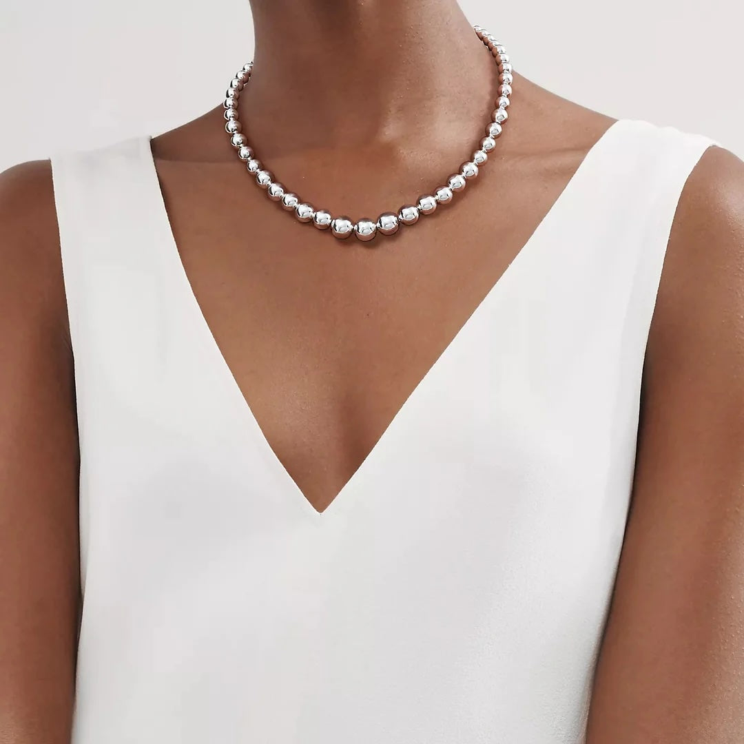TIFFANY & CO. STERLING SILVER HARDWARE GRADUATED BALL NECKLACE