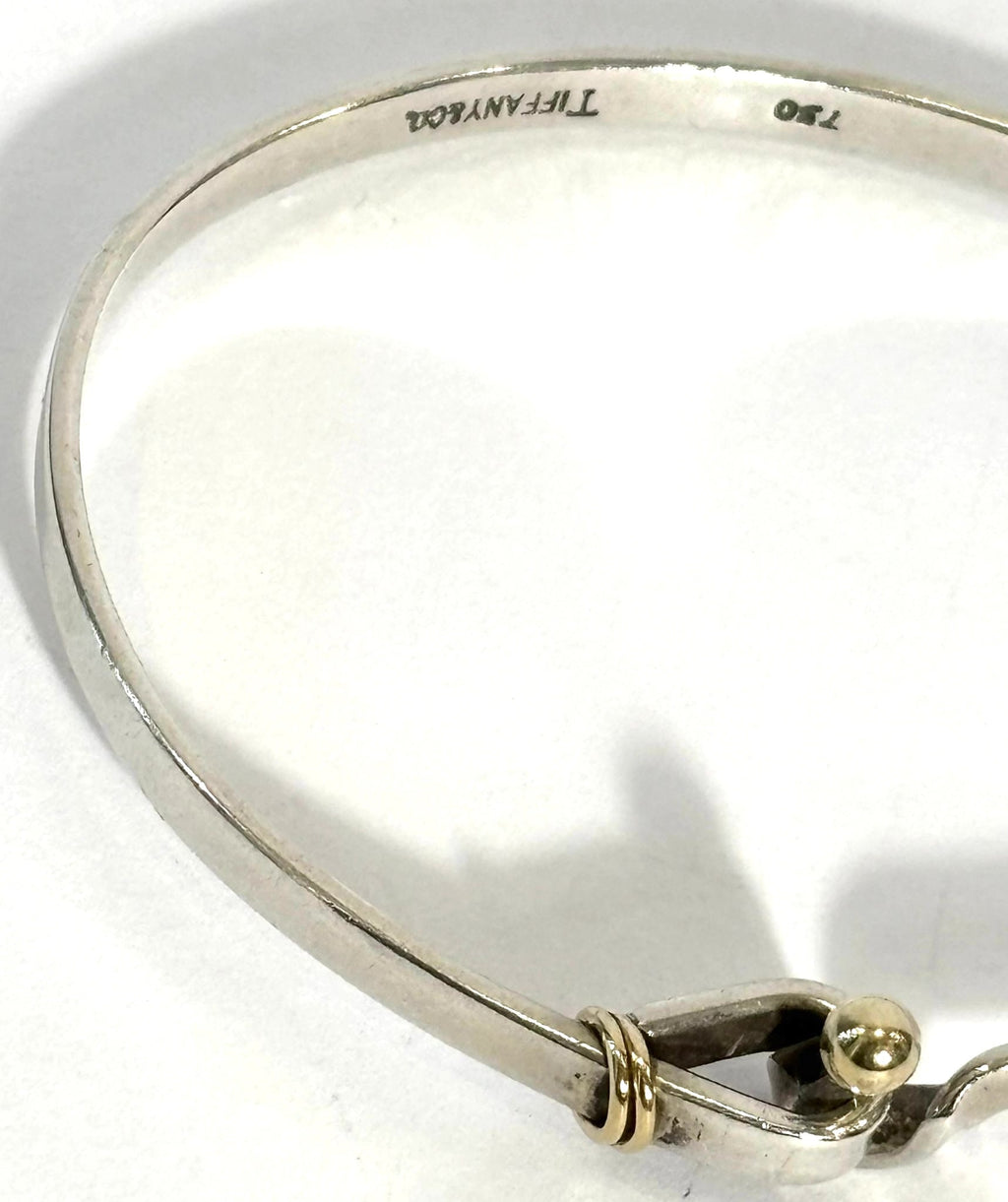 TIFFANY & CO. STERLING SILVER 18K GOLD HOOK & EYE BANGLE BRACELET