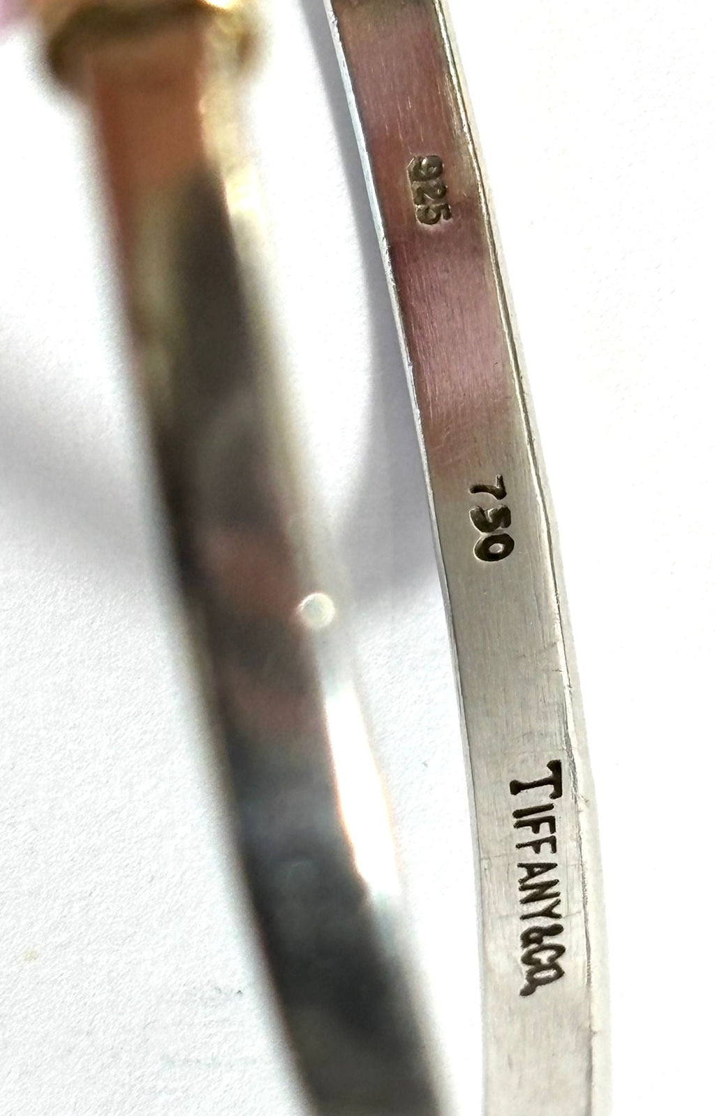 TIFFANY & CO. STERLING SILVER 18K GOLD HOOK & EYE BANGLE BRACELET