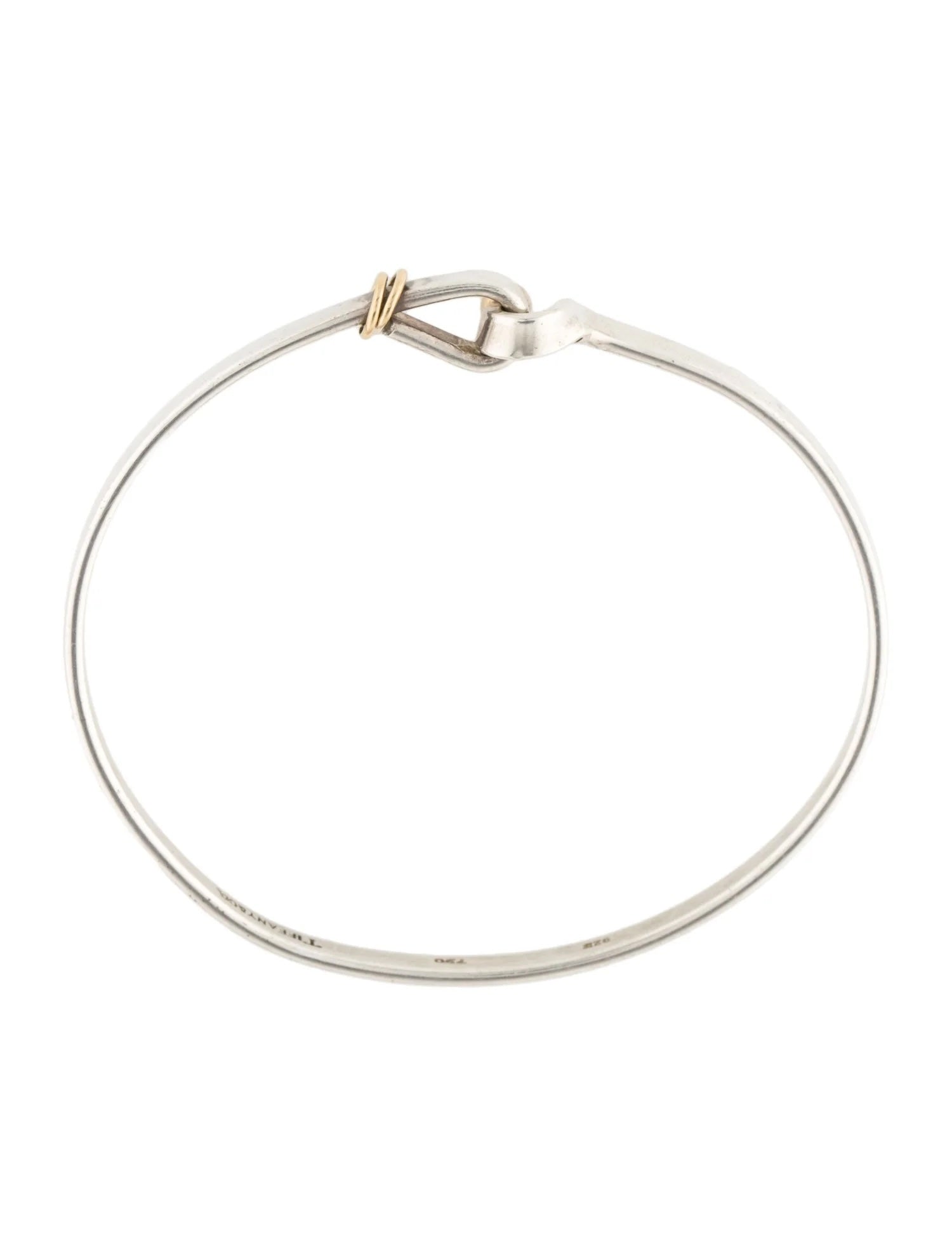 TIFFANY & CO. STERLING SILVER 18K GOLD HOOK & EYE BANGLE BRACELET