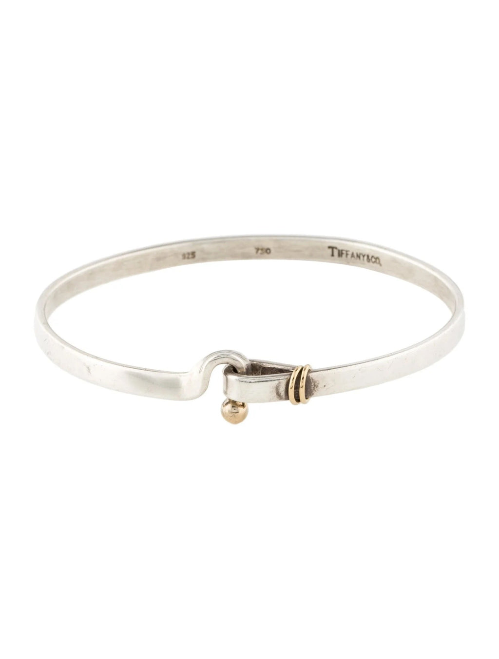 TIFFANY & CO. STERLING SILVER 18K GOLD HOOK & EYE BANGLE BRACELET