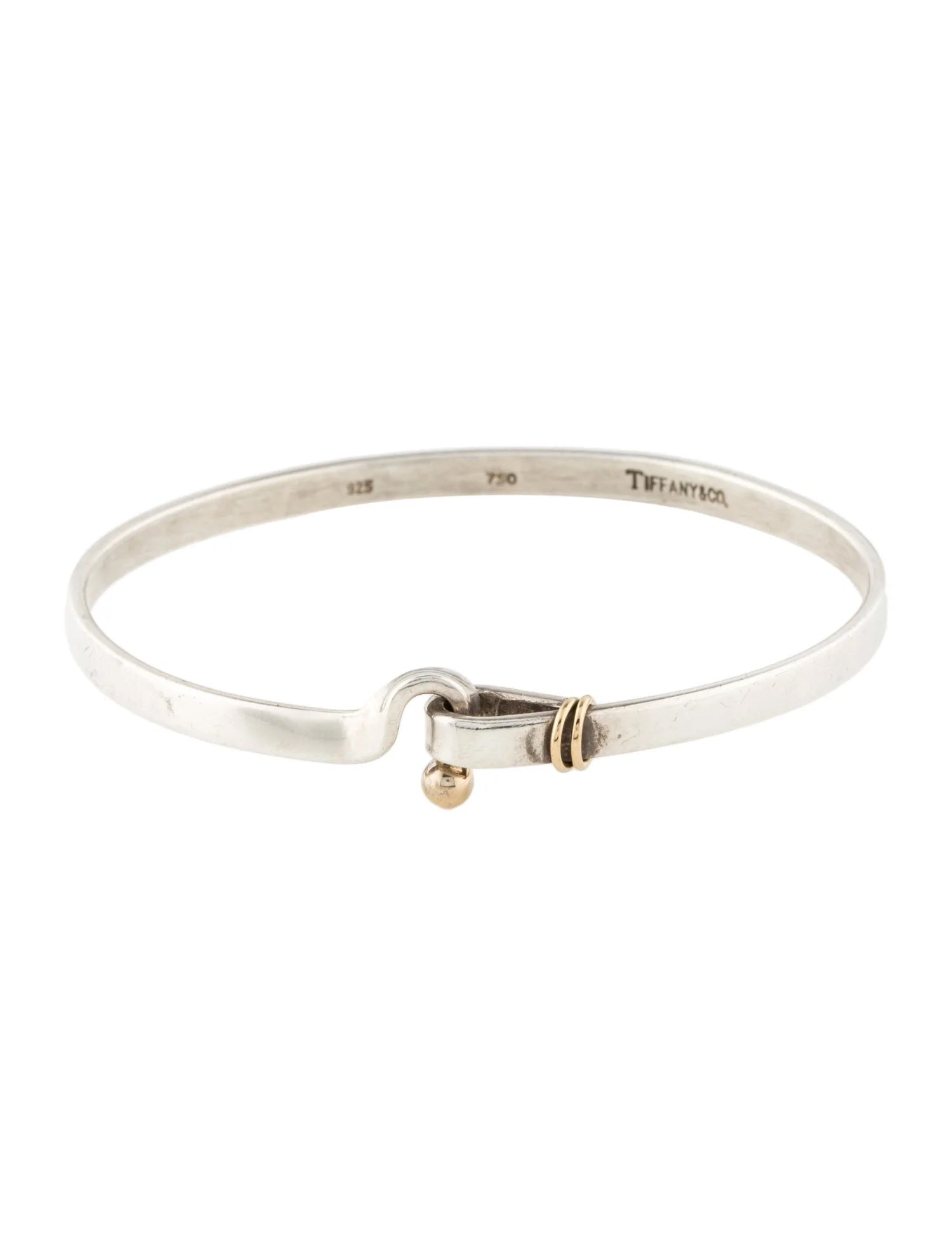 TIFFANY & CO. STERLING SILVER 18K GOLD HOOK & EYE BANGLE BRACELET