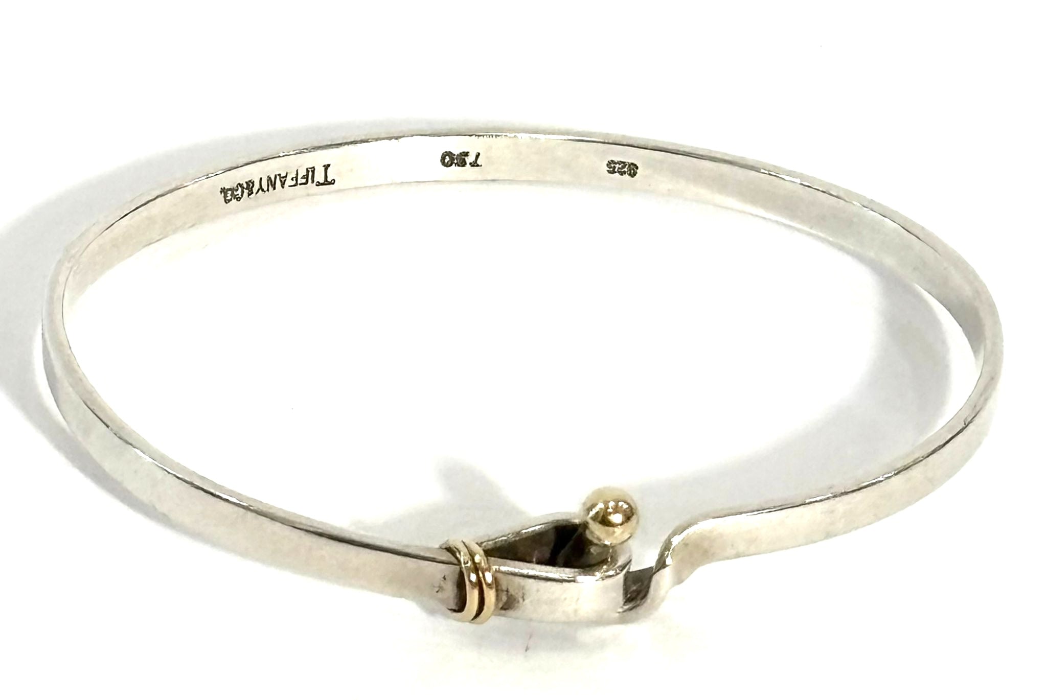 TIFFANY & CO. STERLING SILVER 18K GOLD HOOK & EYE BANGLE BRACELET