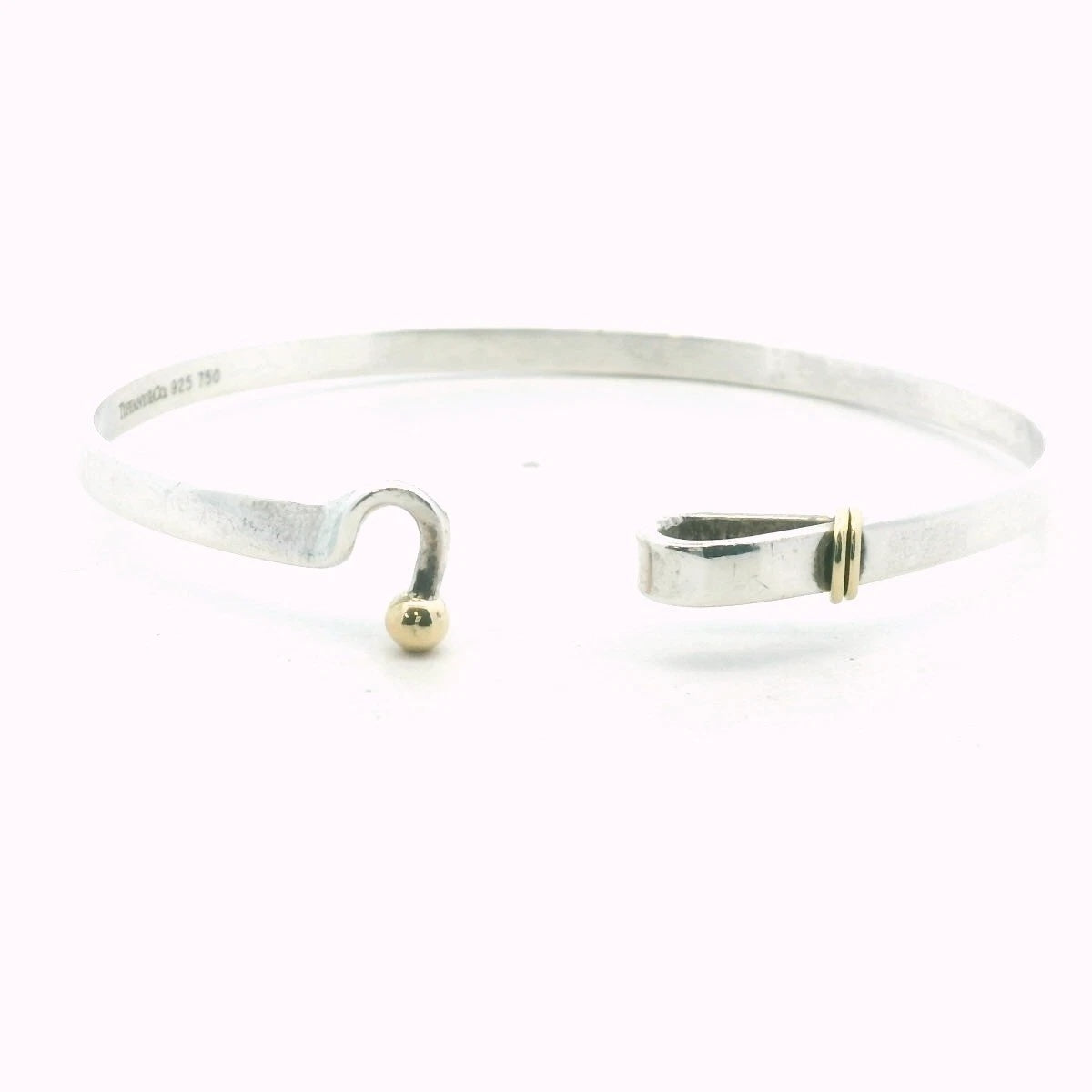 TIFFANY & CO. STERLING SILVER 18K GOLD HOOK & EYE BANGLE BRACELET