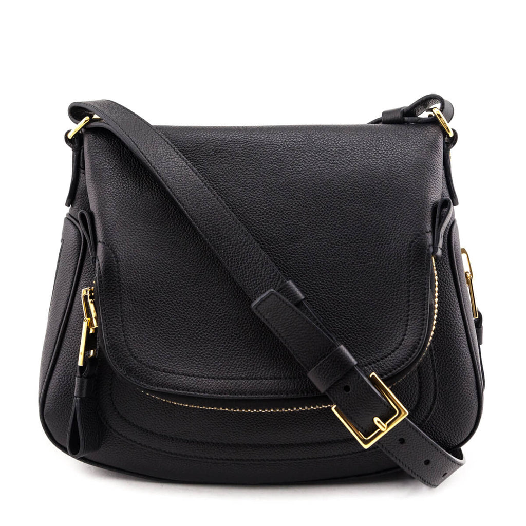 Tom Ford Black Grained Calfskin Medium Jennifer Crossbody Bag