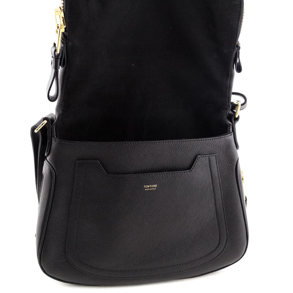 Tom Ford Black Grained Calfskin Medium Jennifer Crossbody Bag
