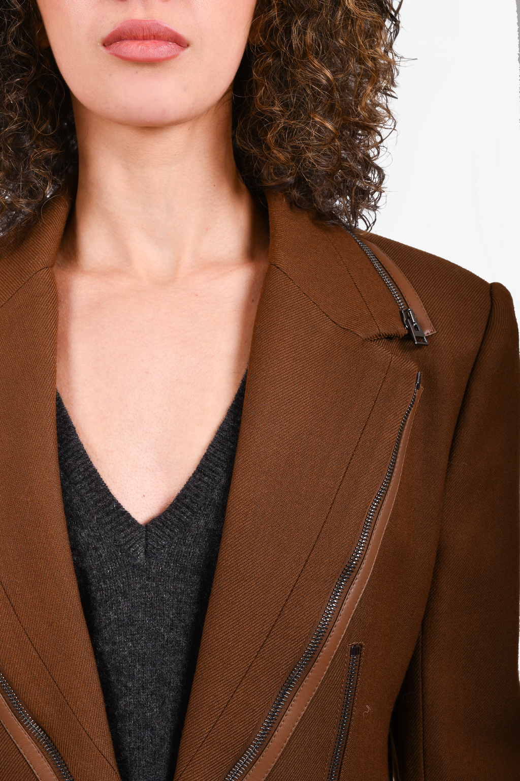 Tom Ford Brown Virgin Wool Blend Zipper Detail Blazer Jacket Size 42