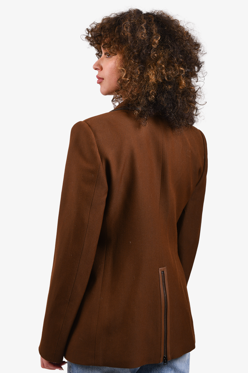 Tom Ford Brown Virgin Wool Blend Zipper Detail Blazer Jacket Size 42