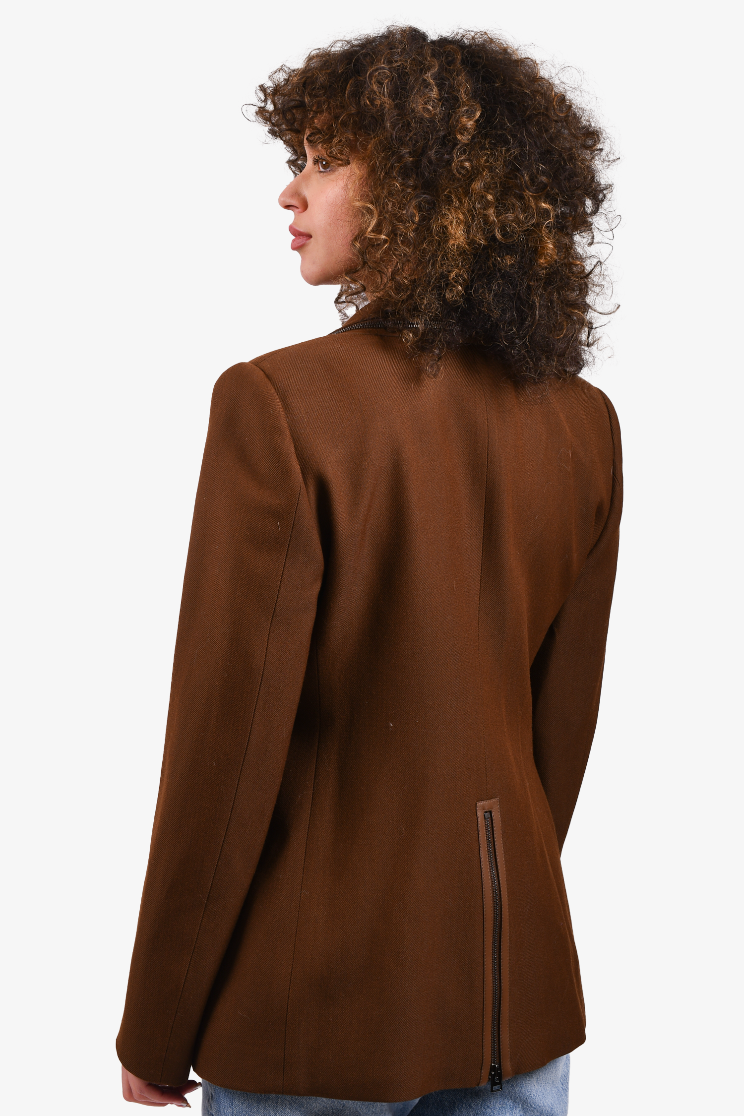 Tom Ford Brown Virgin Wool Blend Zipper Detail Blazer Jacket Size 42