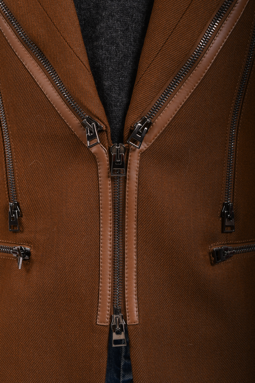 Tom Ford Brown Virgin Wool Blend Zipper Detail Blazer Jacket Size 42