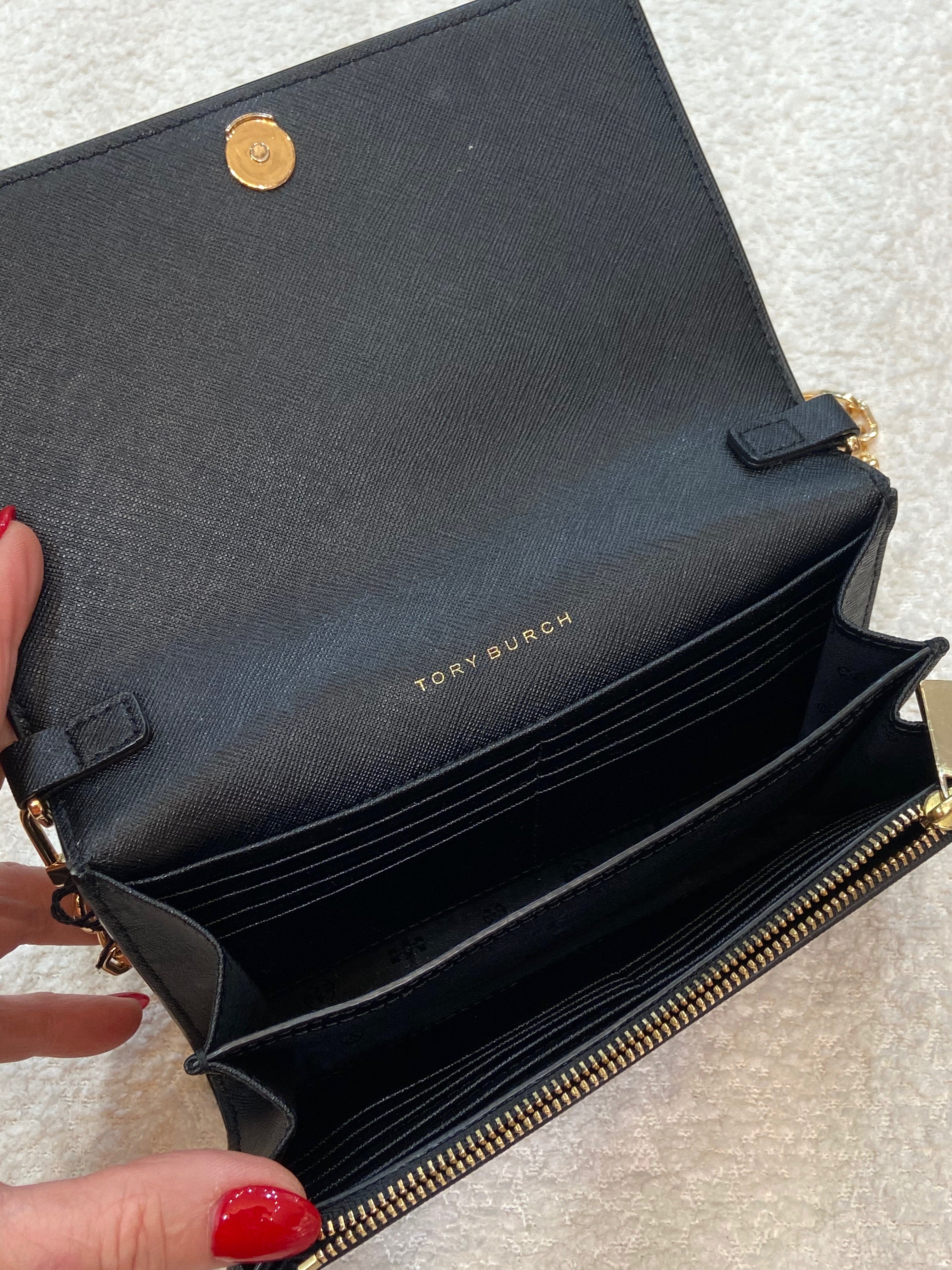 TORY BURCH EMERSON SAFFIANO LEATHER WALLET ON A CHAIN