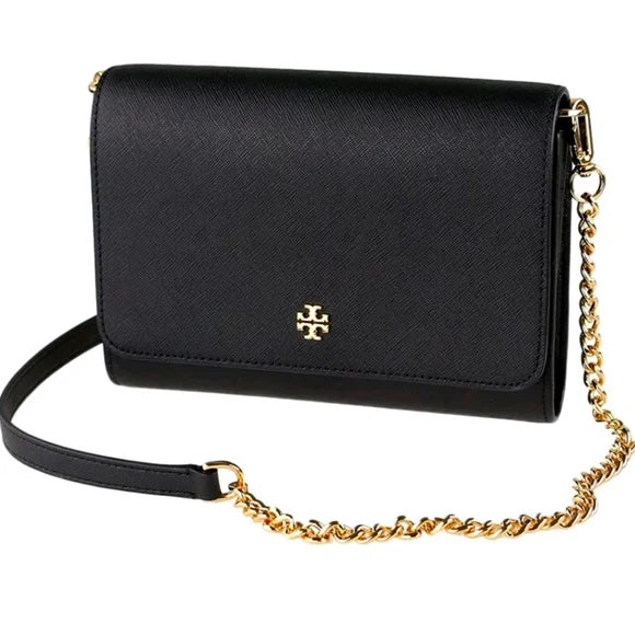 TORY BURCH EMERSON SAFFIANO LEATHER WALLET ON A CHAIN