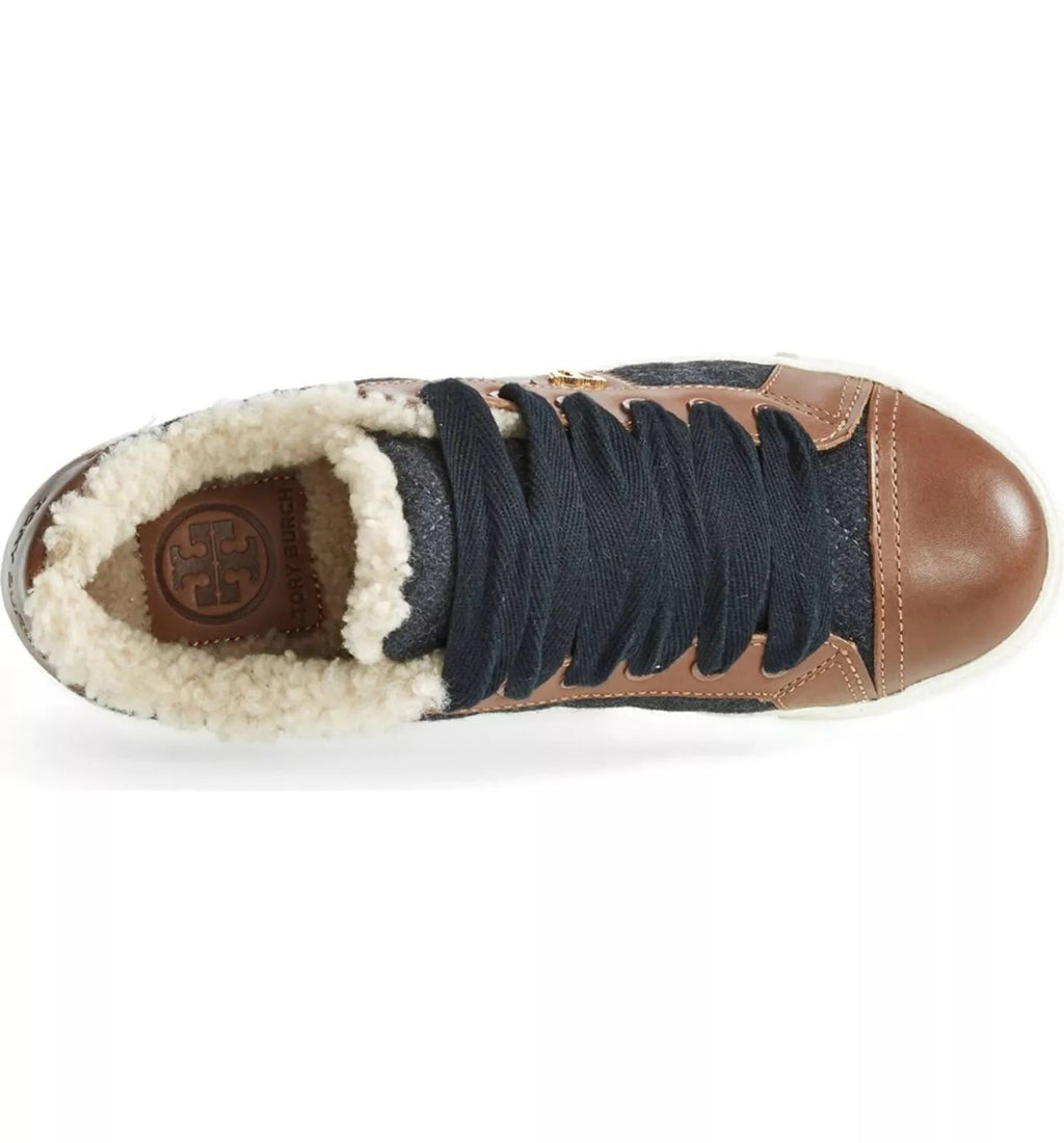 TORY BURCH OLIVER LACE-UP SHEARLING SNEAKERS
