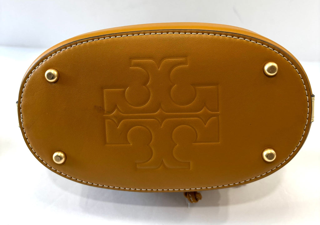 TORY BURCH MONOGRAM EMBOSSED SUEDE BUCKET BAG