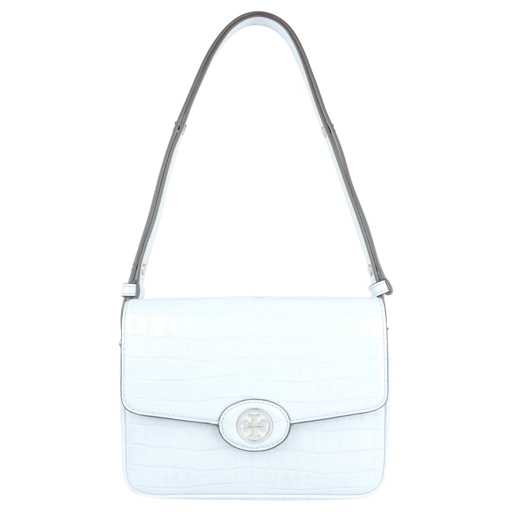 Tory Burch Pastel Blue Robinson Croc Embossed Leather Convertible Shoulder Bag
