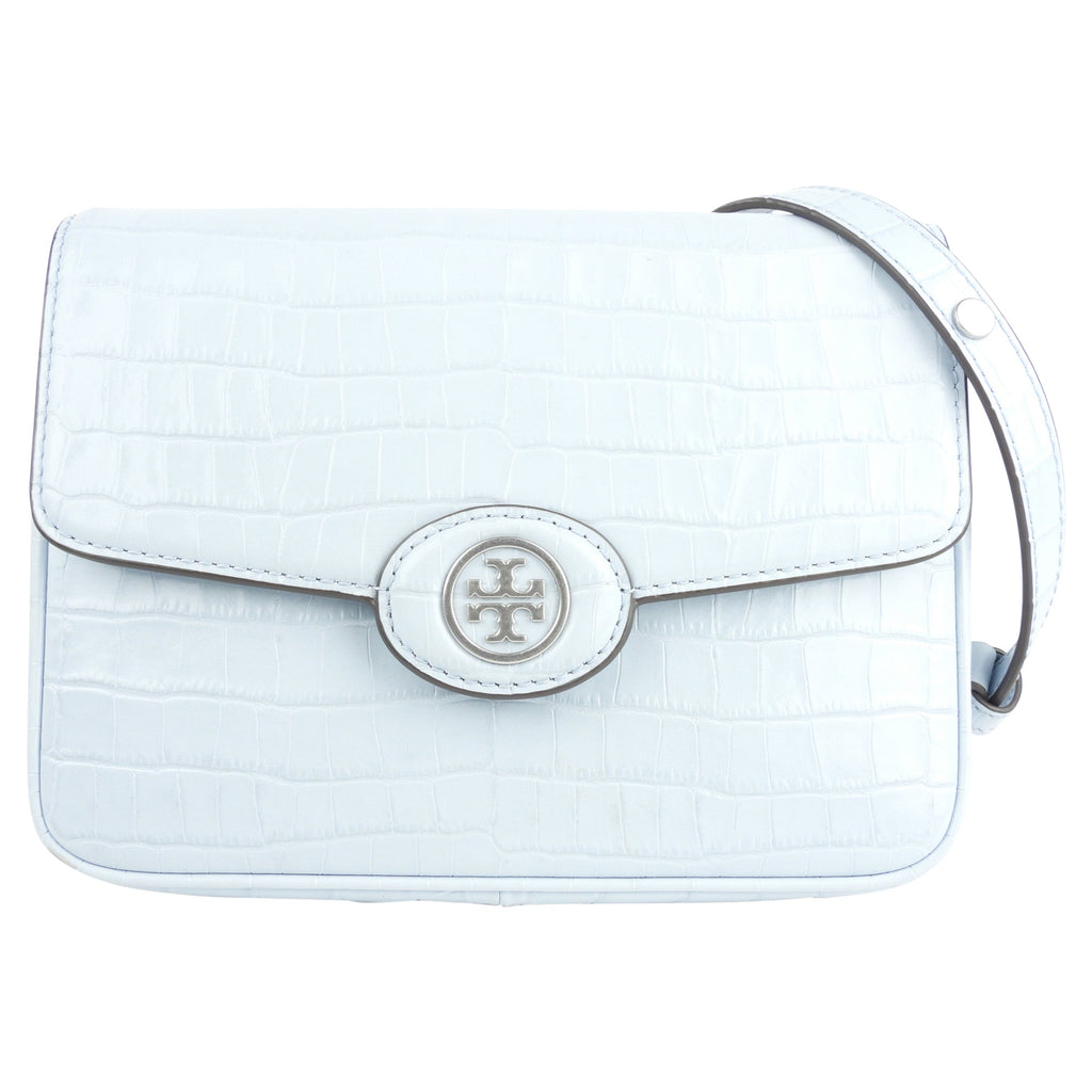 Tory Burch Pastel Blue Robinson Croc Embossed Leather Convertible Shoulder Bag