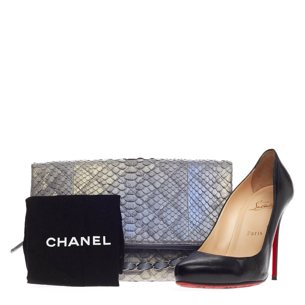 Medallion Charm Fold Over Clutch Quilted Python Small