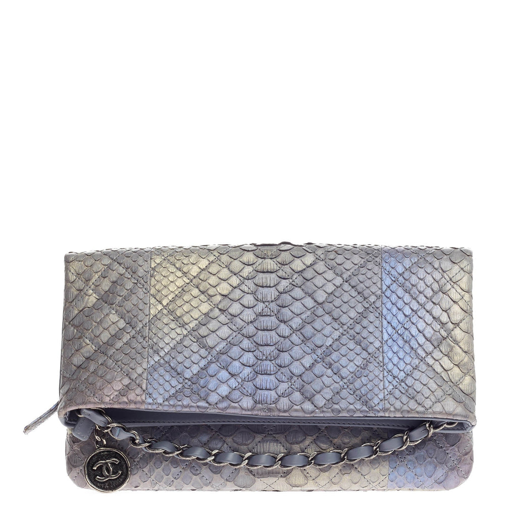 Medallion Charm Fold Over Clutch Quilted Python Small