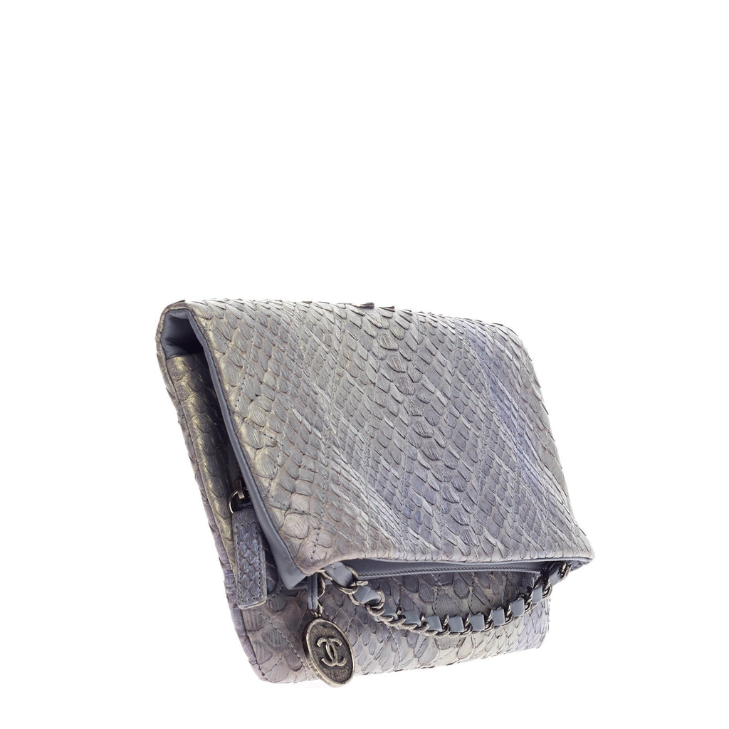 Medallion Charm Fold Over Clutch Quilted Python Small