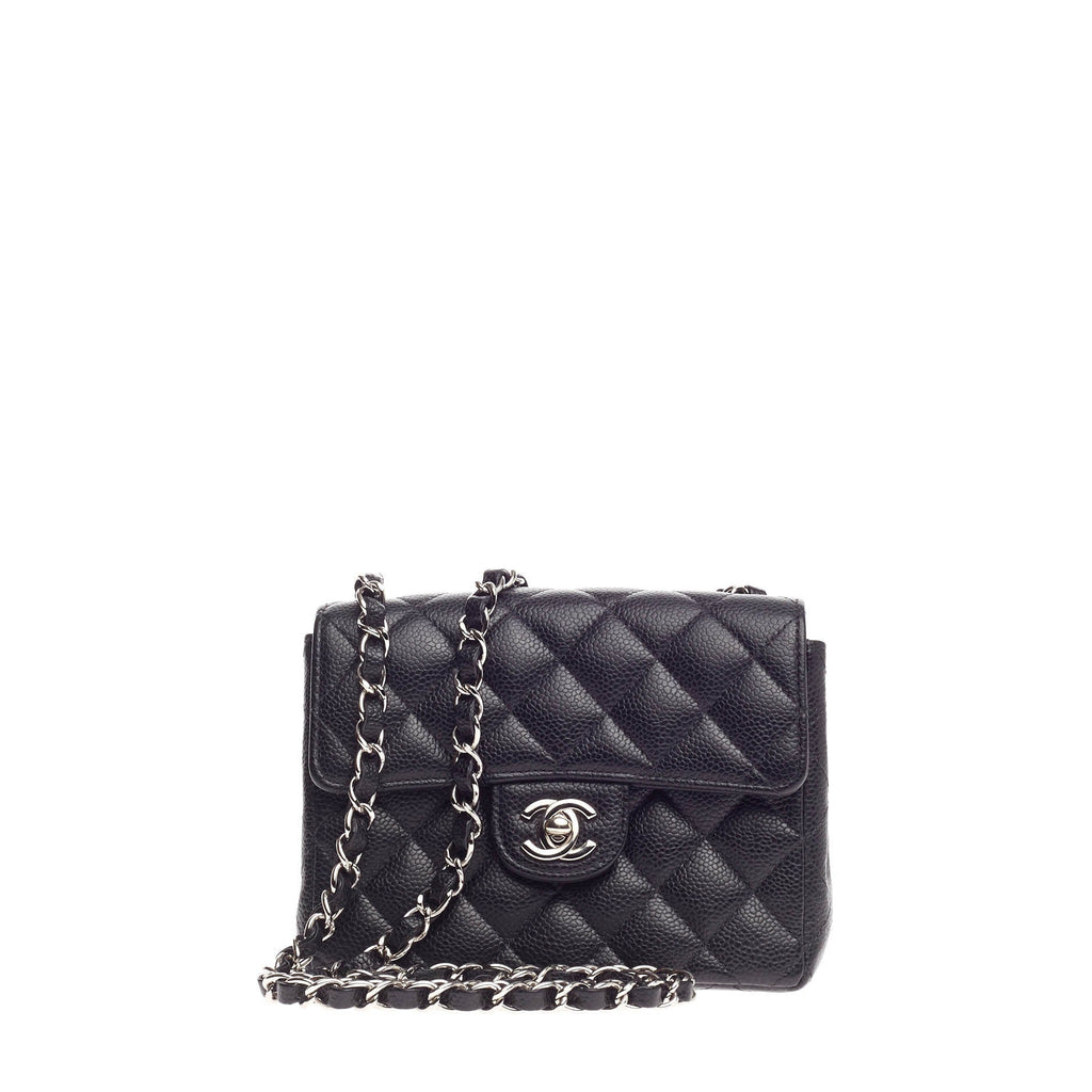 Square Classic Single Flap Bag Quilted Caviar Mini