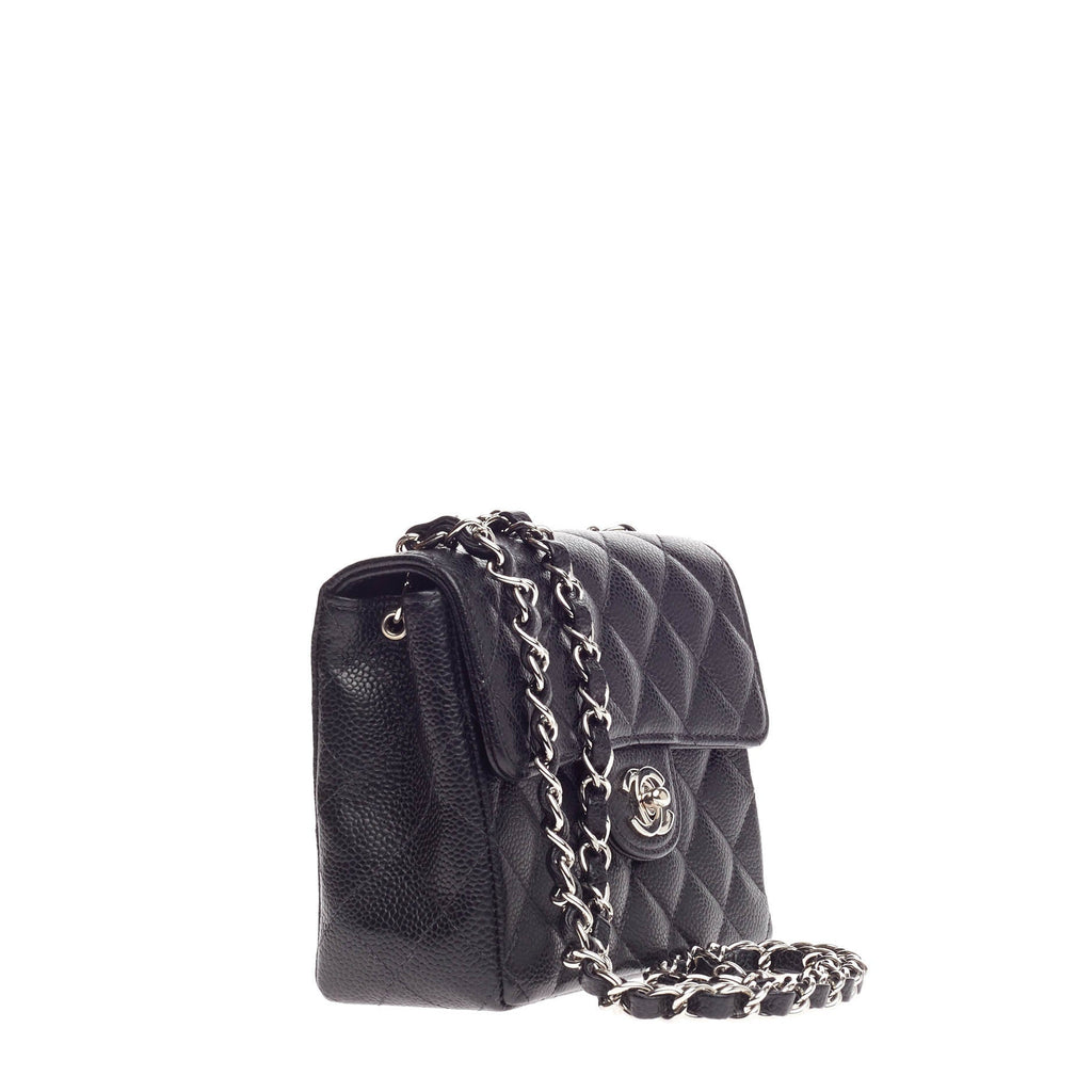 Square Classic Single Flap Bag Quilted Caviar Mini