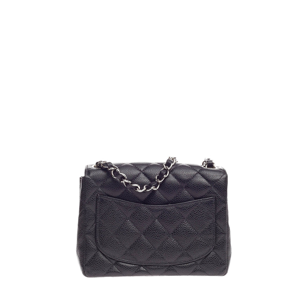 Square Classic Single Flap Bag Quilted Caviar Mini