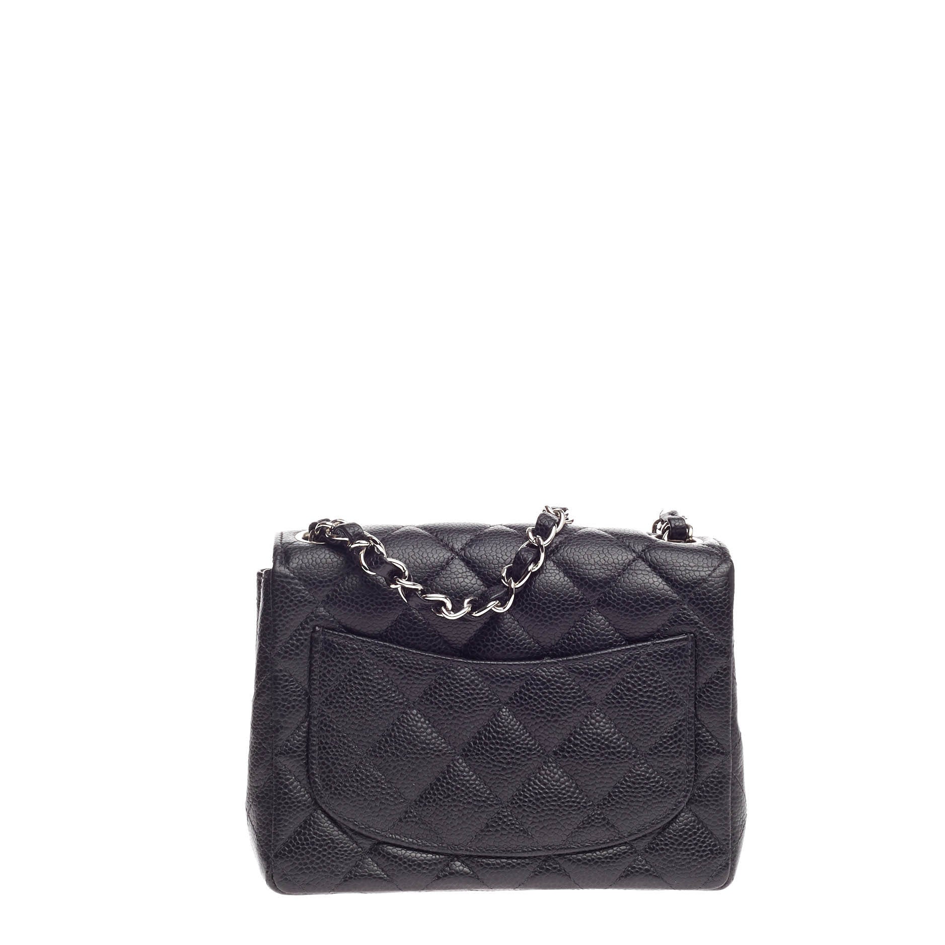 Square Classic Single Flap Bag Quilted Caviar Mini