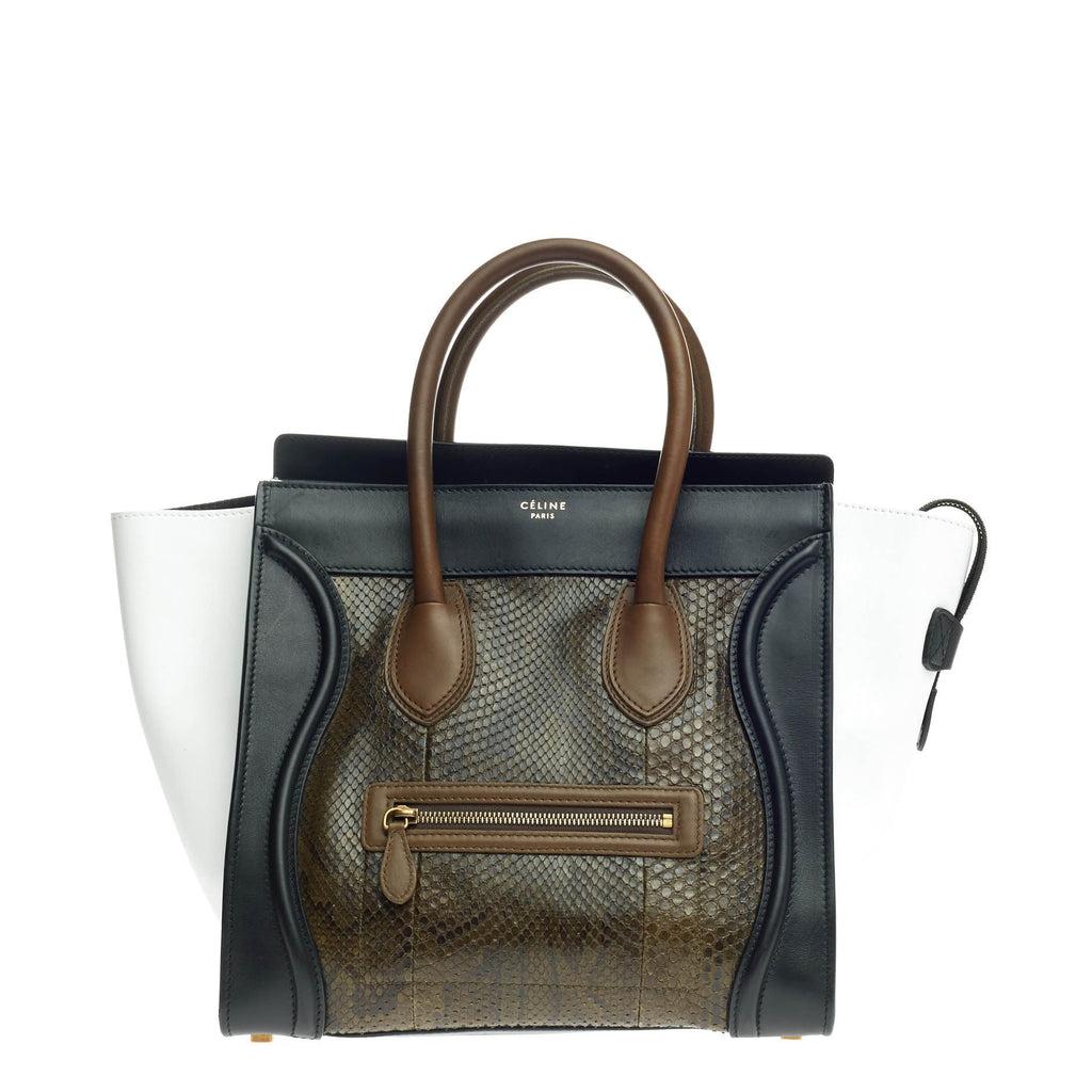 Tricolor Luggage Handbag Python and Leather Mini