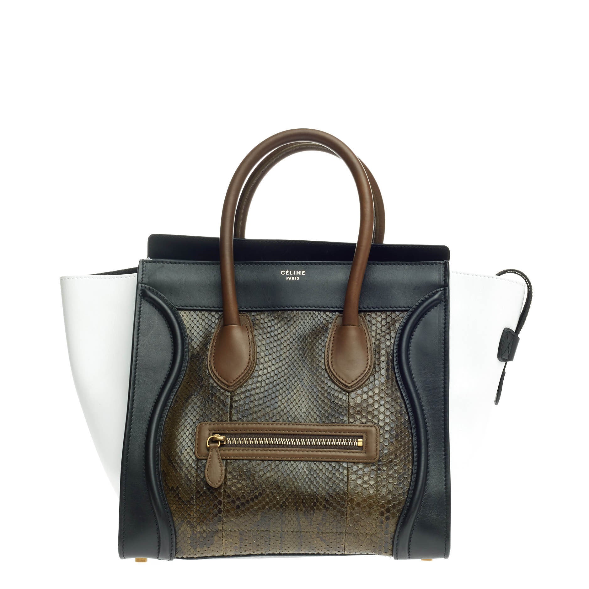 Tricolor Luggage Handbag Python and Leather Mini