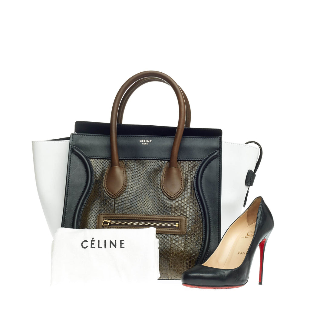 Tricolor Luggage Handbag Python and Leather Mini