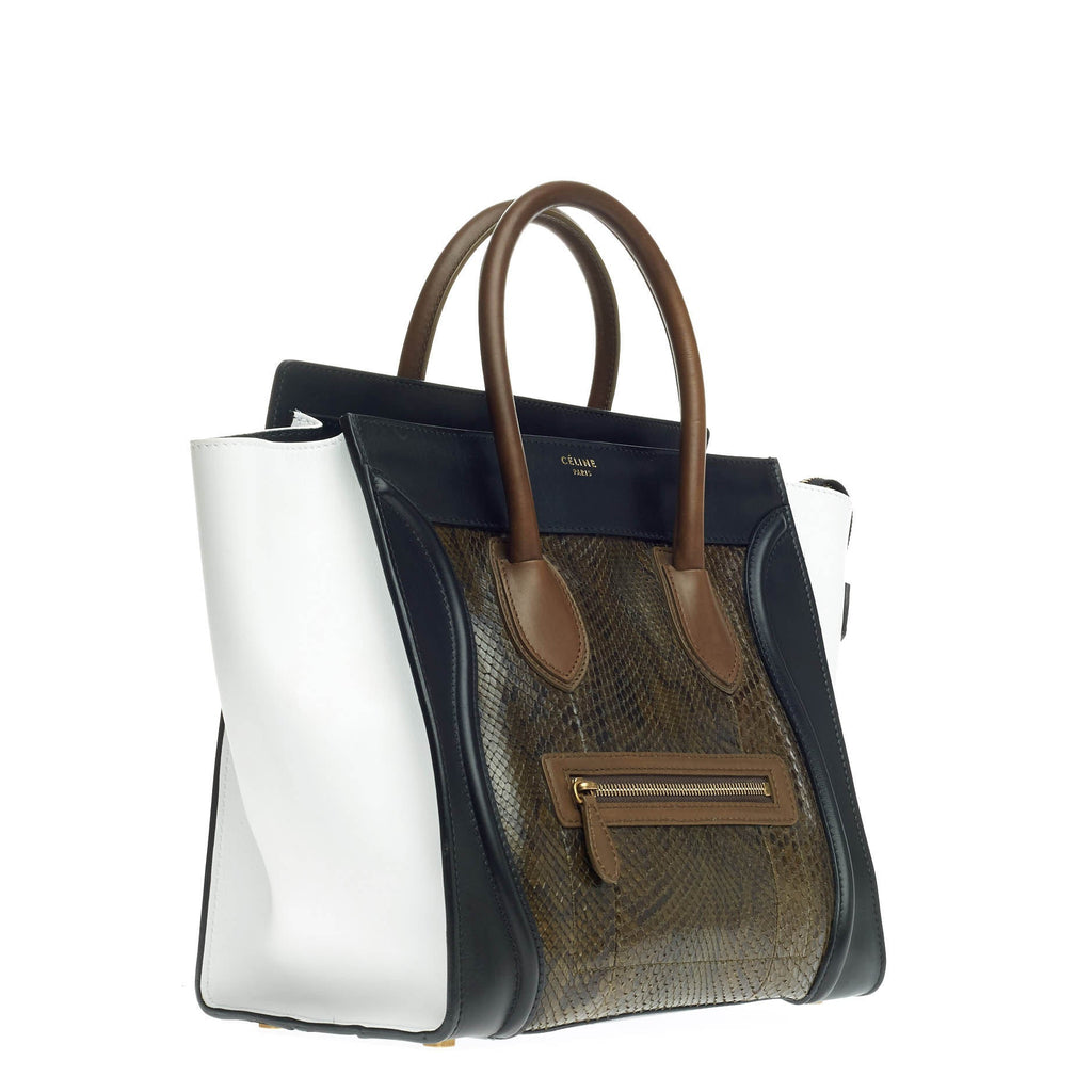 Tricolor Luggage Handbag Python and Leather Mini