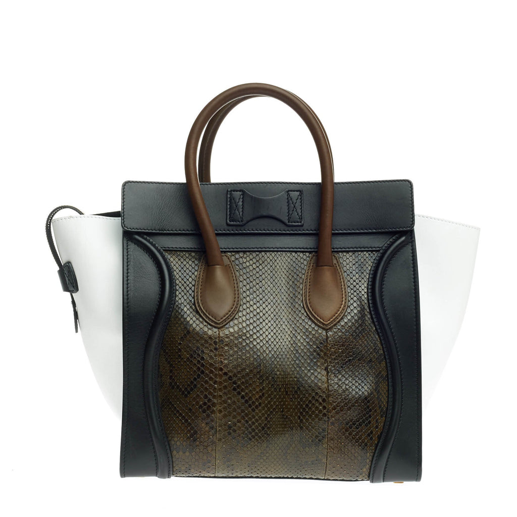 Tricolor Luggage Handbag Python and Leather Mini