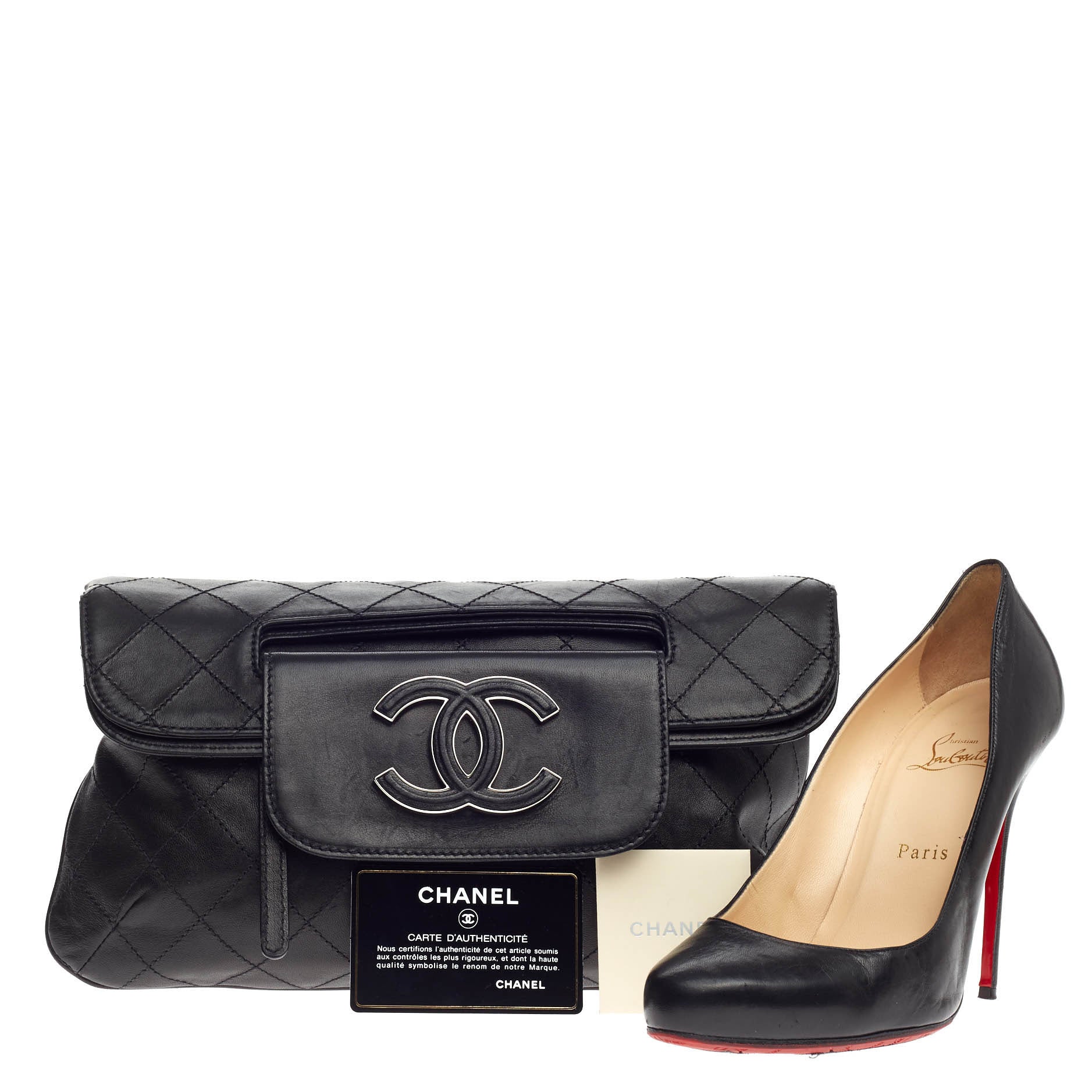 CC Foldover Clutch Quilted Leather Medium