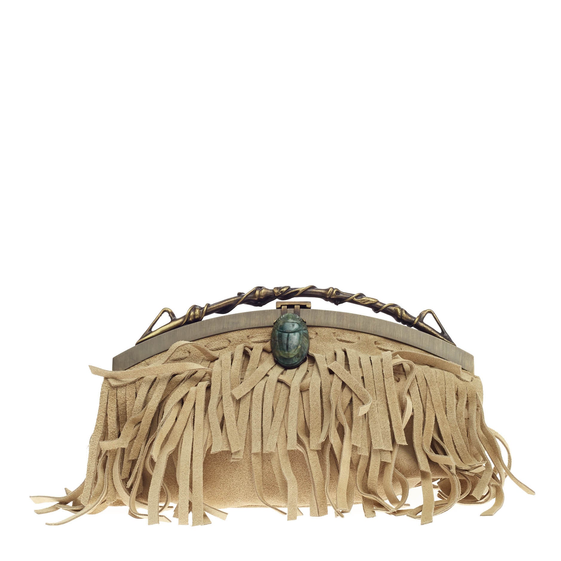 Beetle Fringe Chain Frame Clutch Suede Small