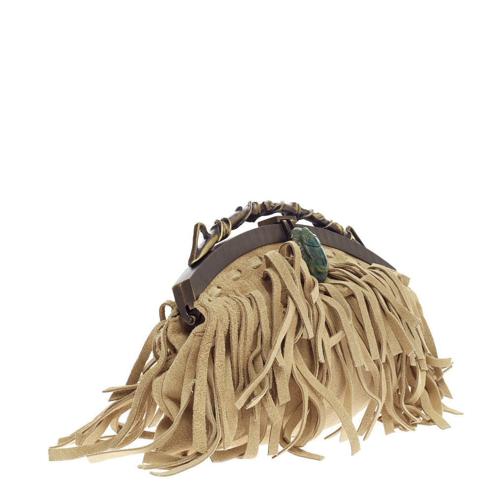Beetle Fringe Chain Frame Clutch Suede Small