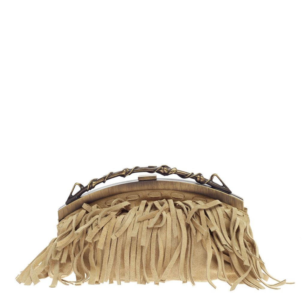Beetle Fringe Chain Frame Clutch Suede Small