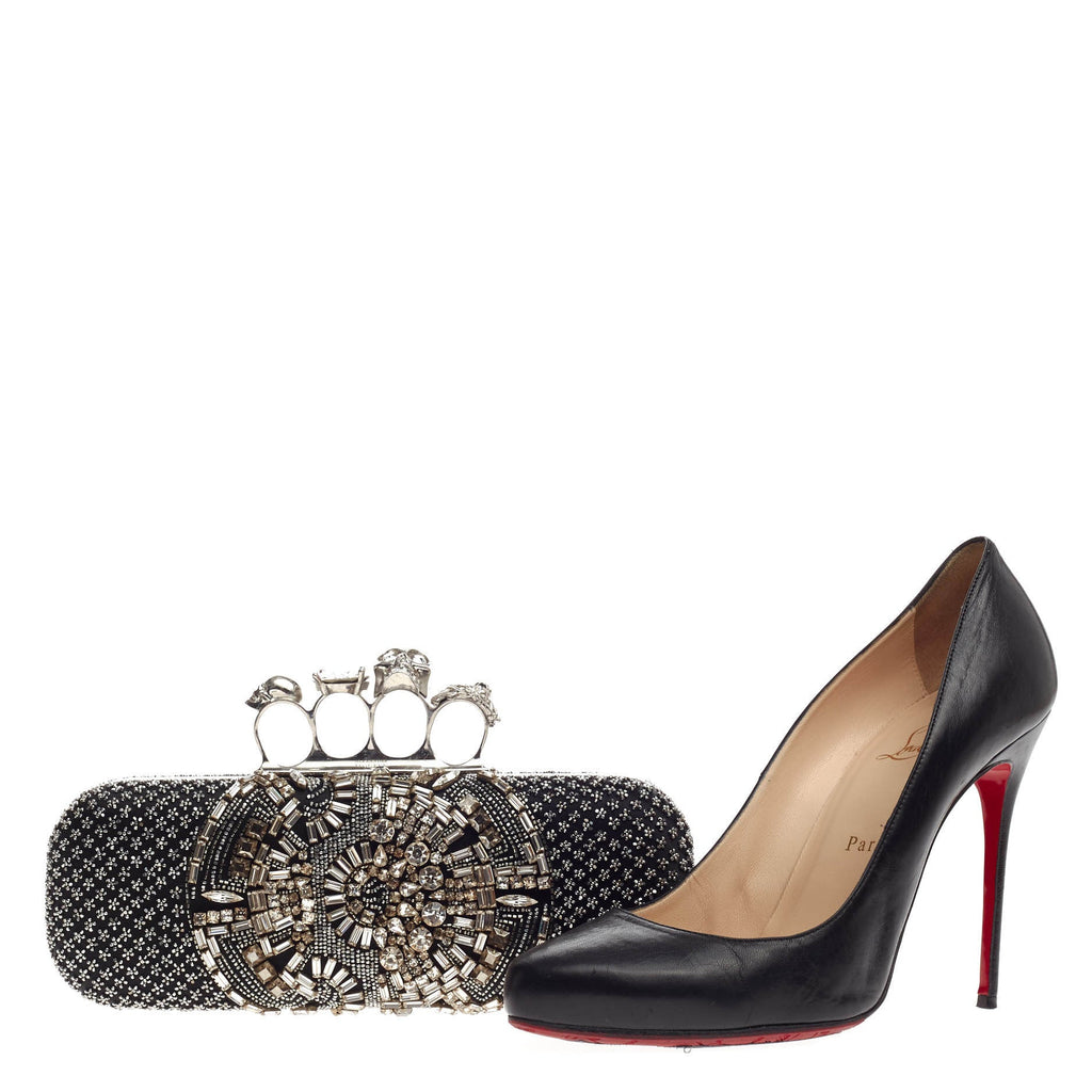 Knuckle Box Clutch Crystal Embellished Satin Long