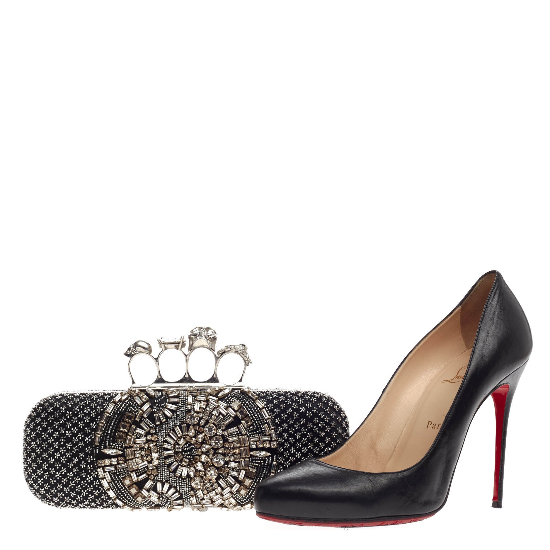 Knuckle Box Clutch Crystal Embellished Satin Long