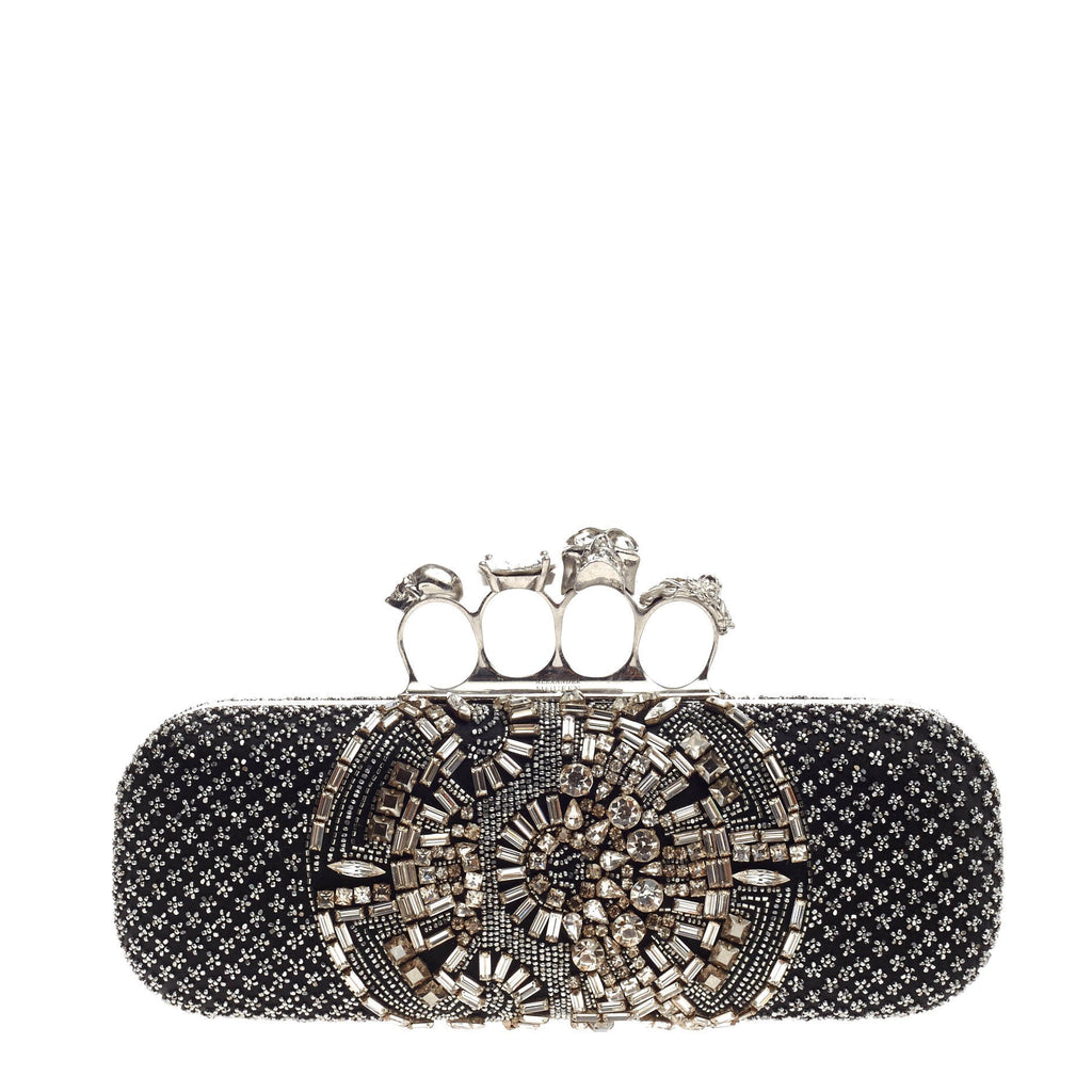 Knuckle Box Clutch Crystal Embellished Satin Long
