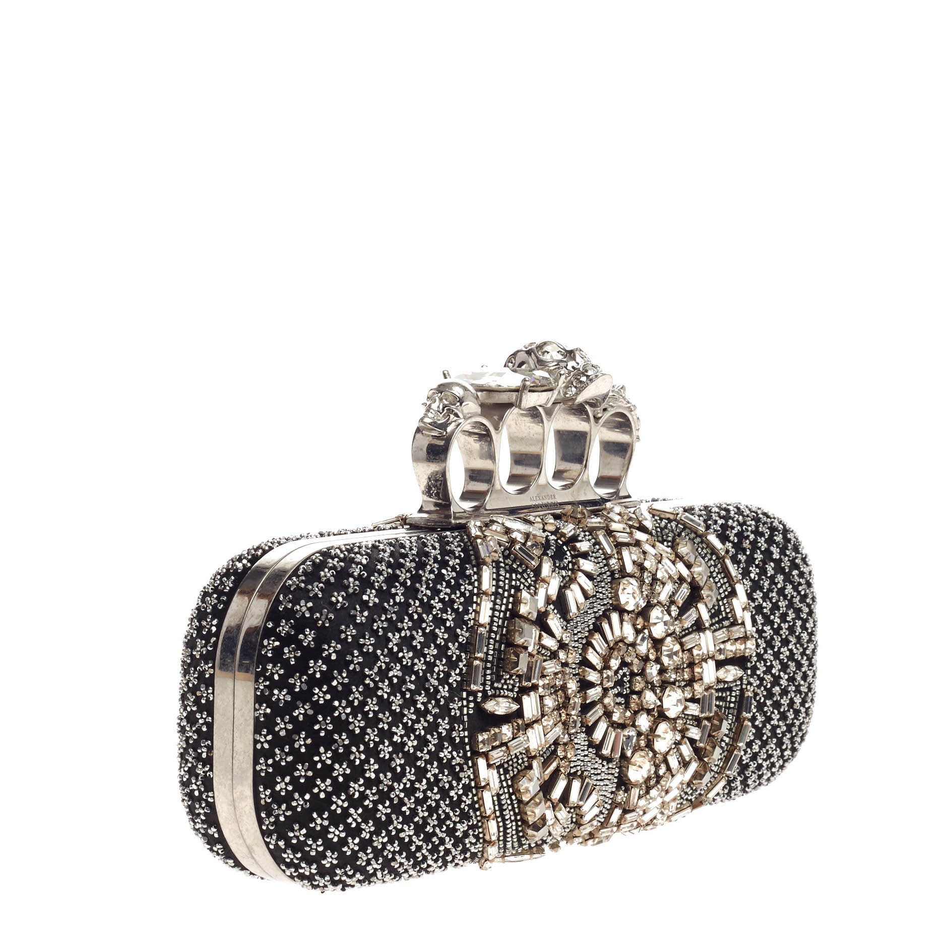 Knuckle Box Clutch Crystal Embellished Satin Long