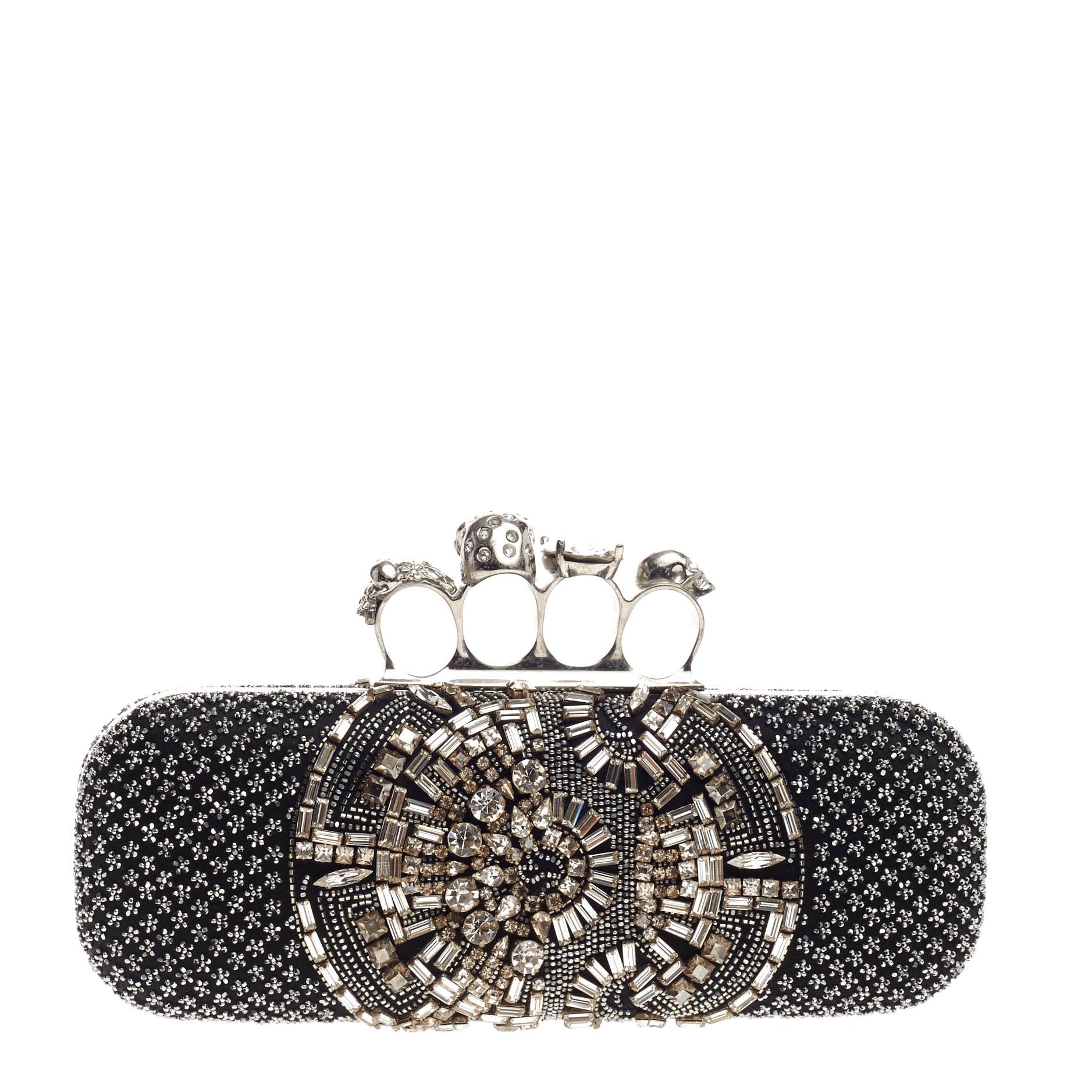 Knuckle Box Clutch Crystal Embellished Satin Long