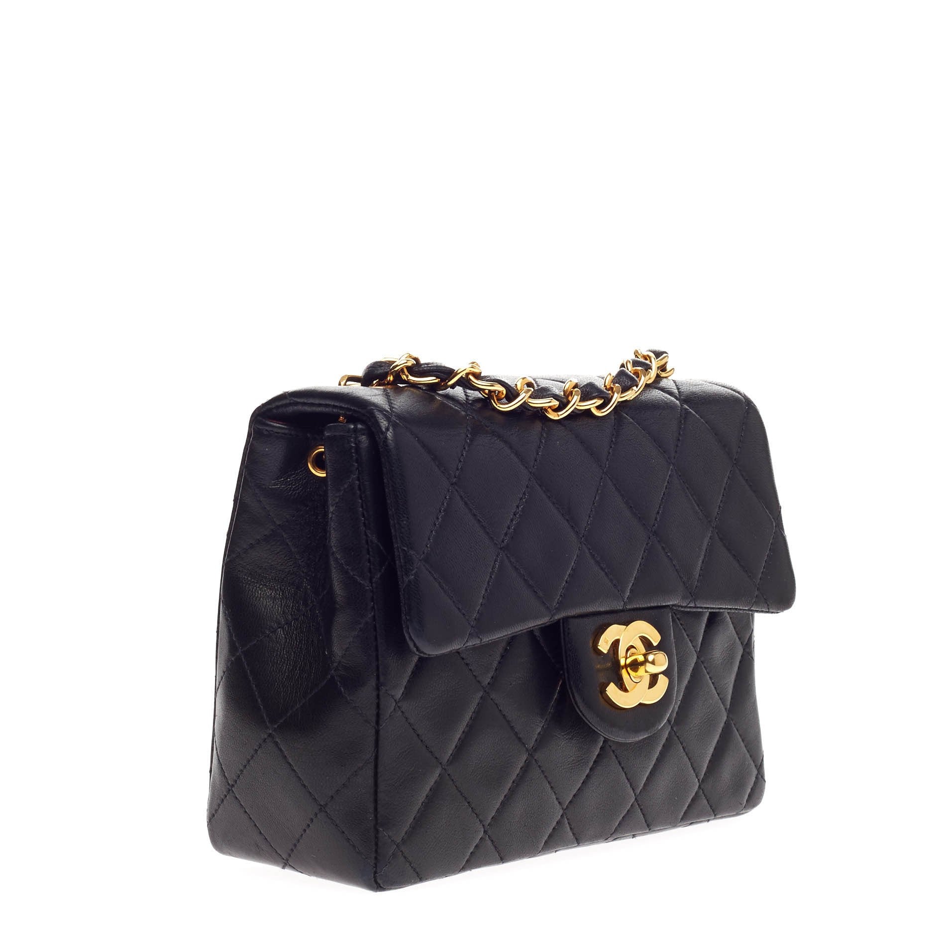 Vintage Square Classic Single Flap Bag Quilted Leather Mini