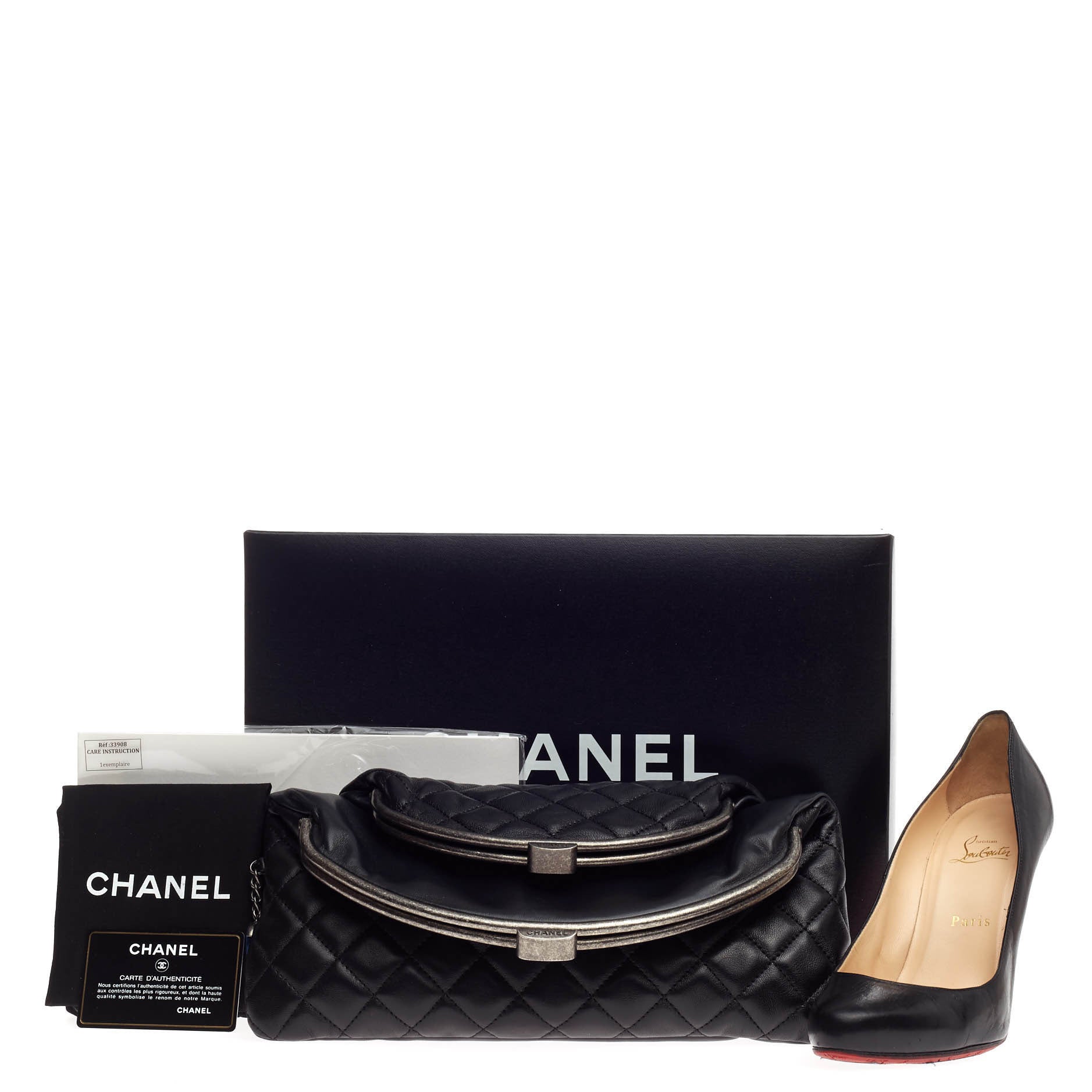 Double Frame Fold Over Clutch Quilted Leather Medium