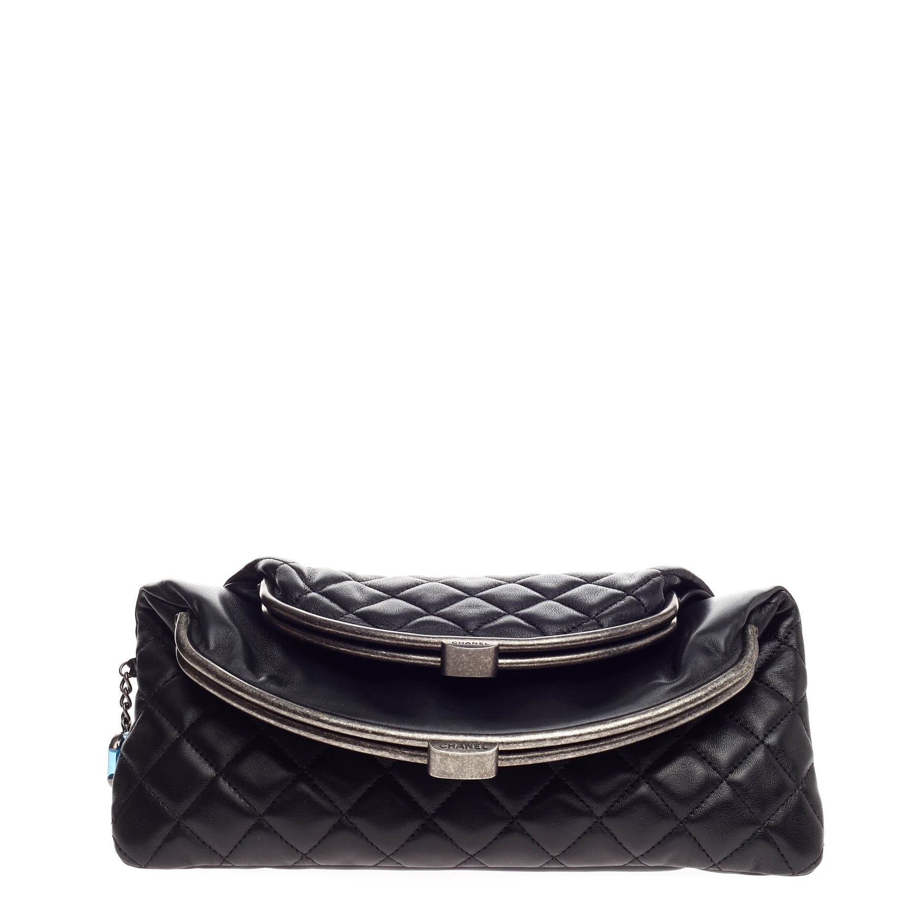 Double Frame Fold Over Clutch Quilted Leather Medium