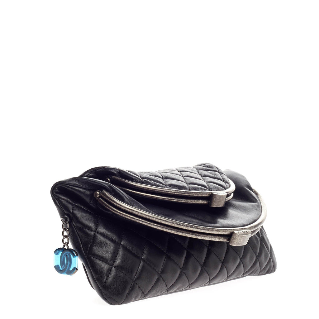 Double Frame Fold Over Clutch Quilted Leather Medium
