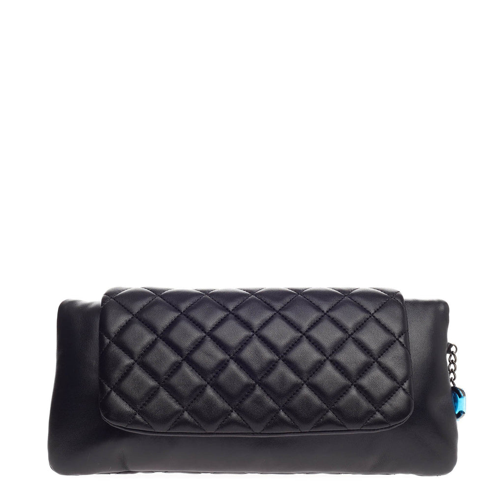 Double Frame Fold Over Clutch Quilted Leather Medium