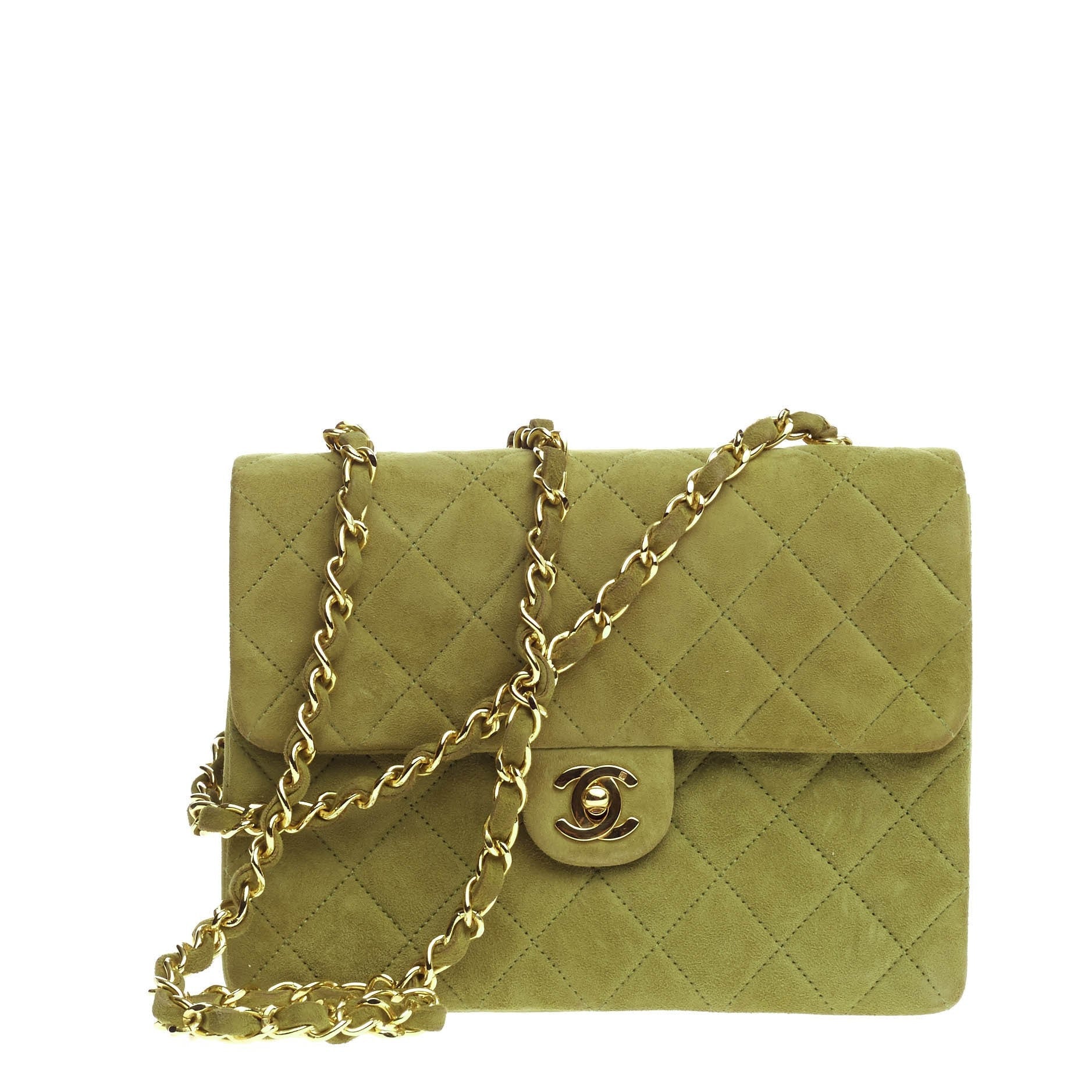 Vintage Square Classic Single Flap Bag Quilted Suede Mini