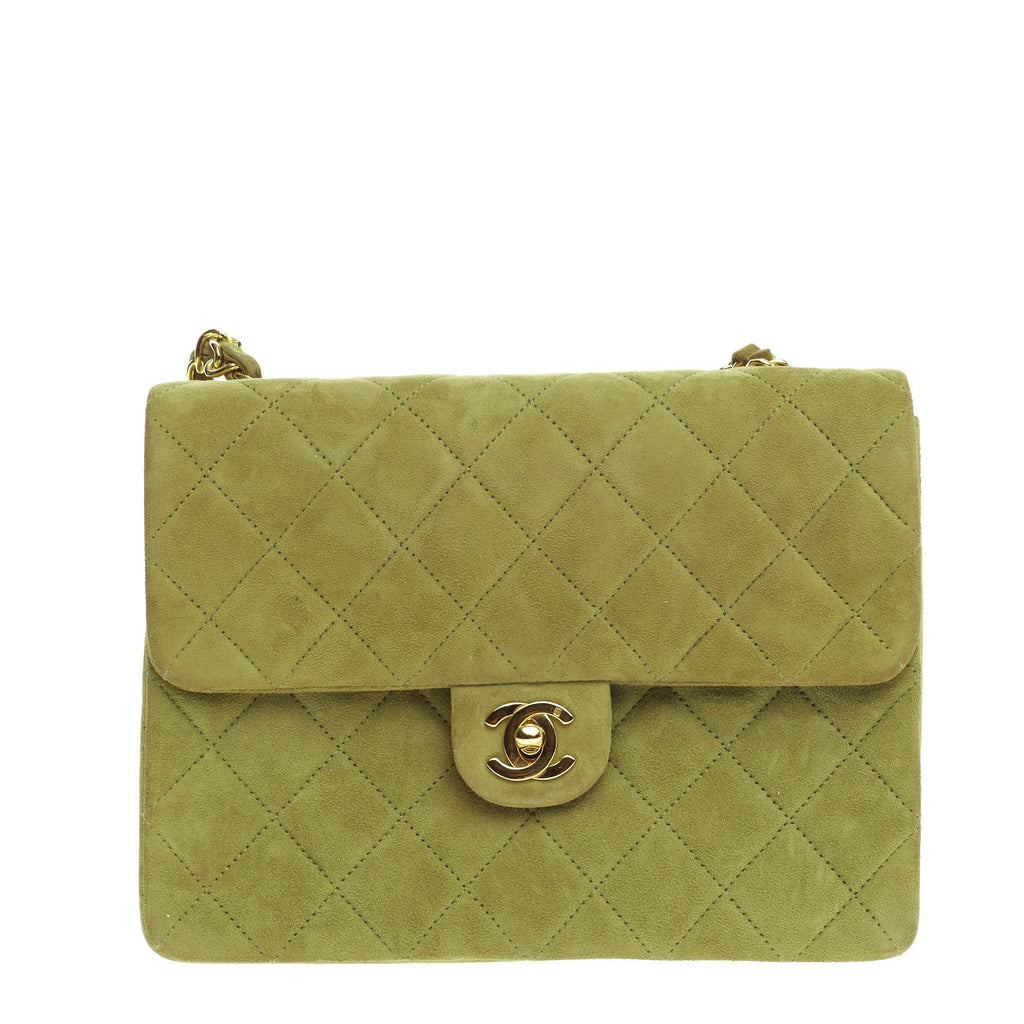 Vintage Square Classic Single Flap Bag Quilted Suede Mini