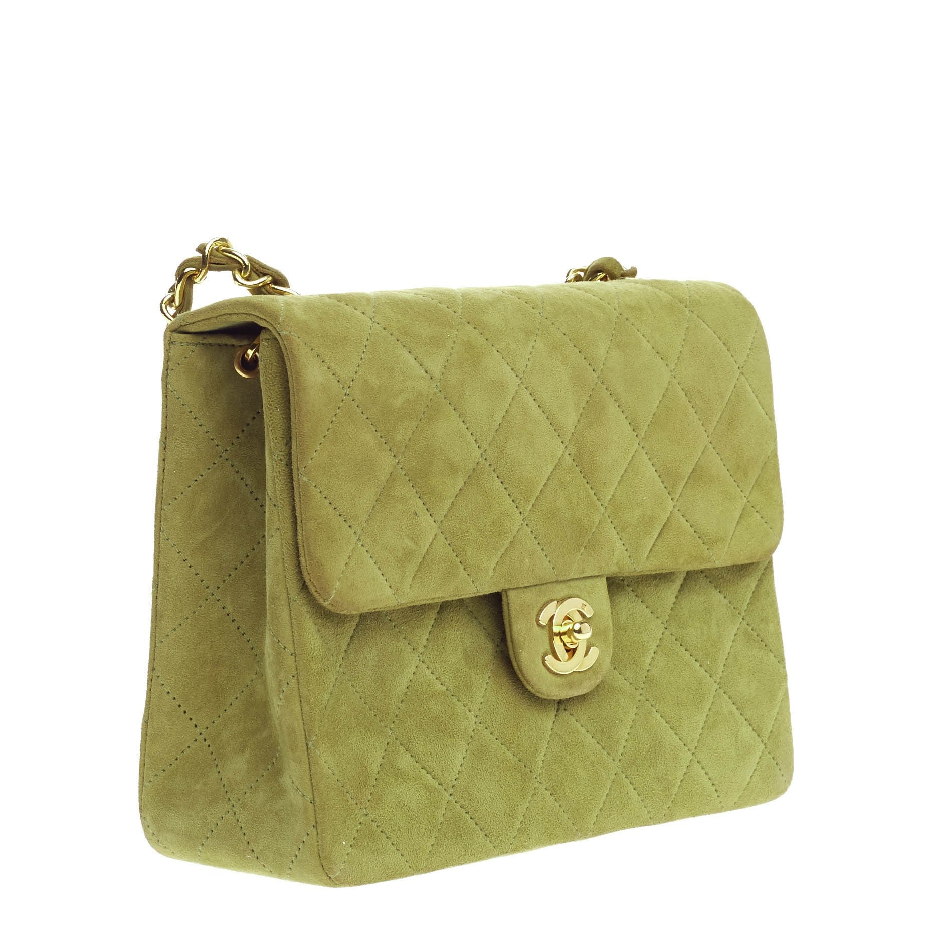 Vintage Square Classic Single Flap Bag Quilted Suede Mini